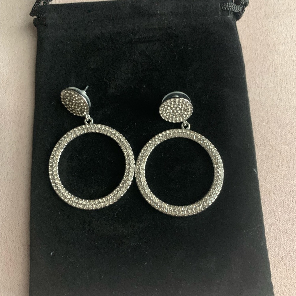 Earrings- Silver hoops with rhinestone ; nwot